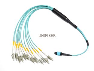 10G / 40G Optical Cable Assembly MPO To LC OM3 Breakout Fiber Optic Patch Cord
