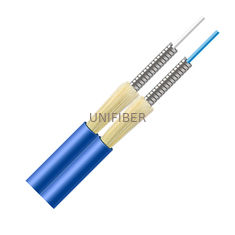 Armored fiber optic cable single mode, 2 core duplex zipcord blue fiber optic cable, with a stainless steel tube