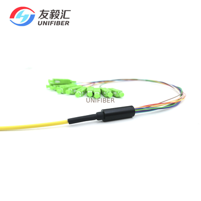 Single Mode OS2 SC APC Pigtail 12 Core Fanout G657A2 Fiber 1.5m For Splicing