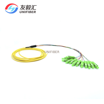 Single Mode OS2 SC APC Pigtail 12 Core Fanout G657A2 Fiber 1.5m For Splicing