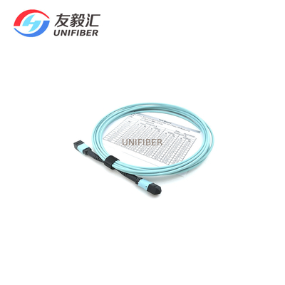 Multimode OM3 12F MTP - MTP Fiber Patch Cord Method B Aqua LSZH 5m