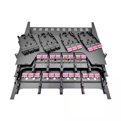 19 Inch 1U Sliding144 Port MPO/MTP Patch Panel with 8/12 Fiber Cassettes Multimode OM4
