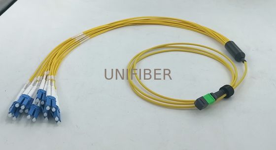 16 Fibers MPO-16 APC (Female) to 8 LC UPC Breakout Patch Cord for 800G to 8x100G Connection