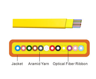 12 Core single mode fiber optic cable , flat ribbon yellow Fiber Optic Cable For Indoor Distribution