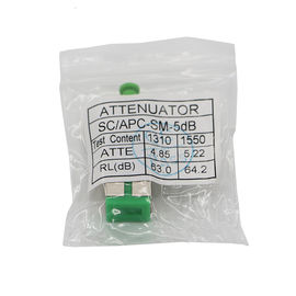 SC/APC pulg-in optical attenuator with stable attenuation 1~25dB, single mode fixed male to female metal housing