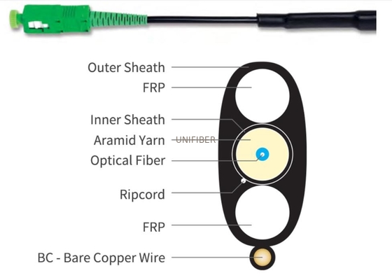 SST 100ft Single Mode Drop Cable FTTH Rugged Outdoor With Optitap