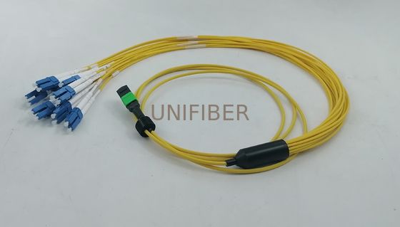 16 Fibers MPO-16 APC (Female) to 8 LC UPC Breakout Patch Cord for 800G to 8x100G Connection