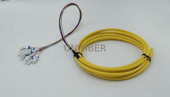 1.5m (5ft) Fiber Pigtail LC UPC 12 Fibers OS2 Single Mode 0.9mm Fanout Yellow