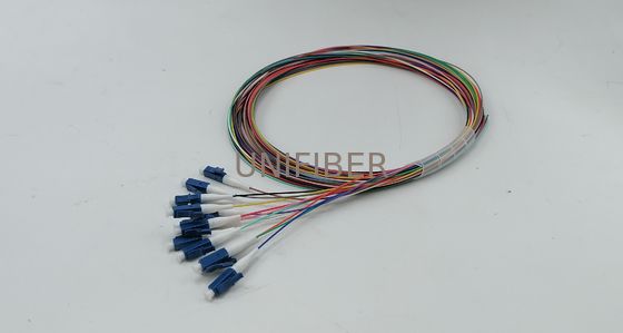 12 Color-Coded 0.9mm Unjacketed LC UPC Fiber Pigtails OS2 Single Mode 1m (3ft)